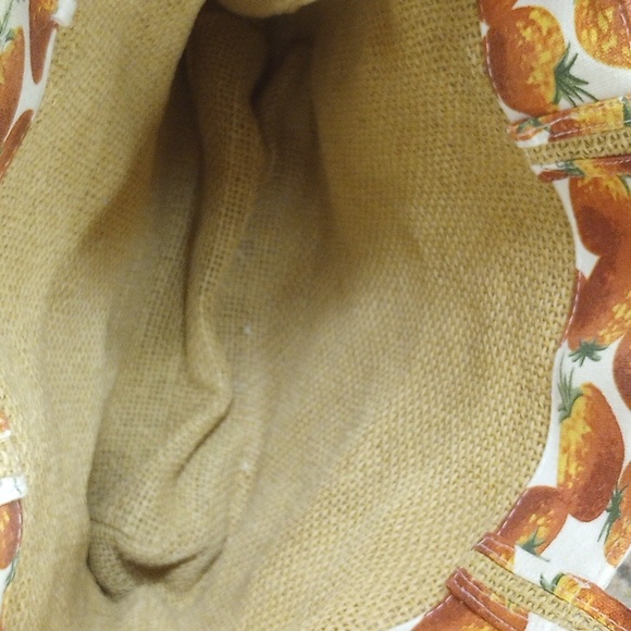 Strawberry Canvas & Burlap Tote Bag w/ Pocket, Aqua Brand - Picture 4 of 7